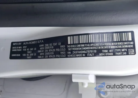 2018 Alfa Romeo Stelvio Ti Awd from USA, damaged, VIN ZASFAKBN9J7B76119